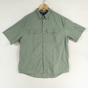 REI Co Op Shirt Mens Large Green Button Up Nylon Vented Outdoor Hiking Fishing